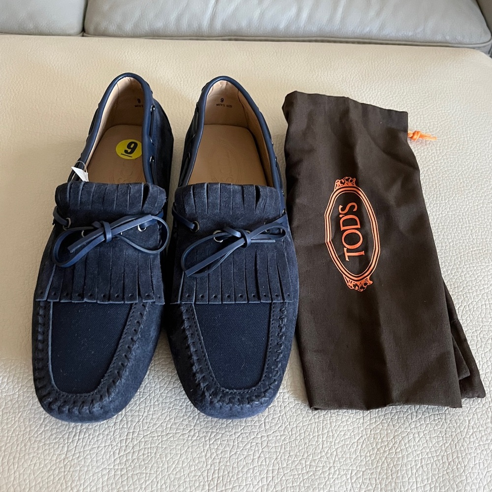 Tod’s Men’s Suede+Canvas Fringed Loafer -Made in Italy- UK 9/US 10.5/EU 43-43.5